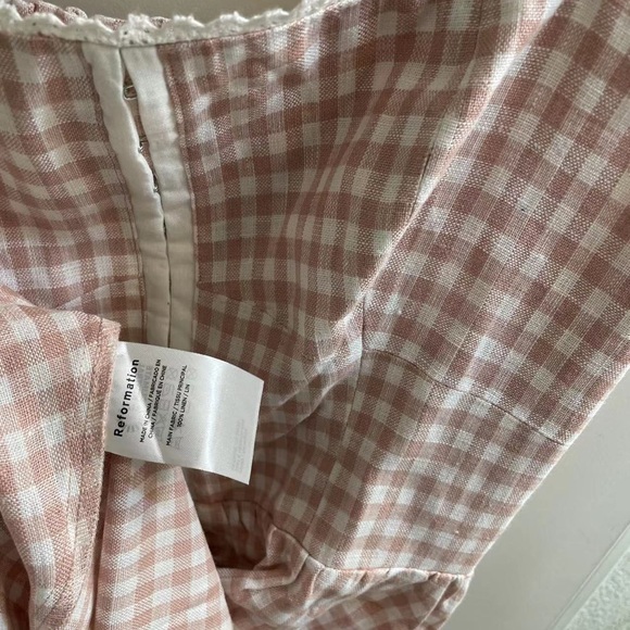 Reformation Tagliatelle Linen Dress Blush Check - Picture 9 of 9